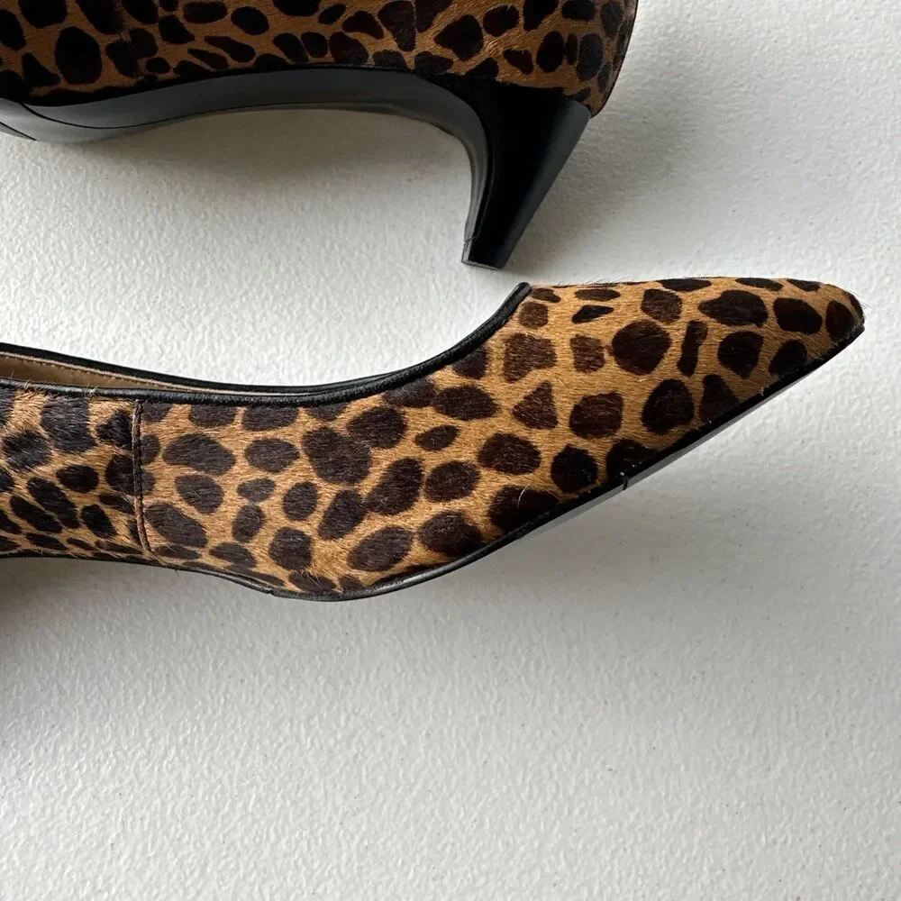 Nine West Women's Size 8 Pumps Leopard Animal Print Pointed Toe Kitten Heel